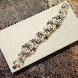 Pearl and Silver Bead Cluster Bracelet - Ivory & Silver